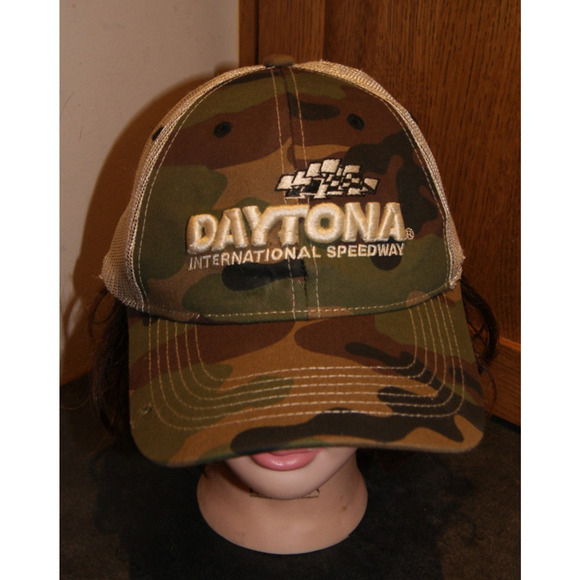 Daytona International Speedway Camo Mesh Trucker Hat Cap Snapback NASCAR - Picture 1 of 8